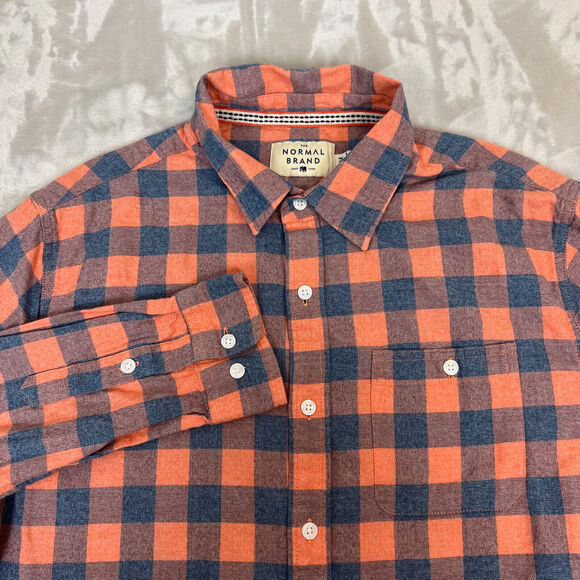 The Normal Brand Other - The Normal Brand Shirt Mens Medium Orange Blue Plaid Flannel Button Front Casual